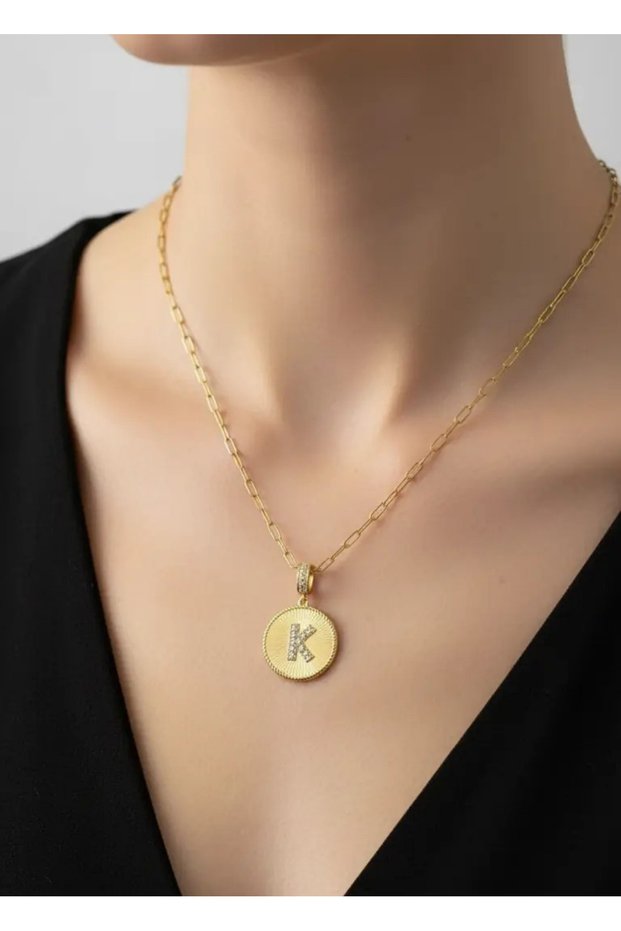 Steel gold medal k letter necklace - 25-clkk211