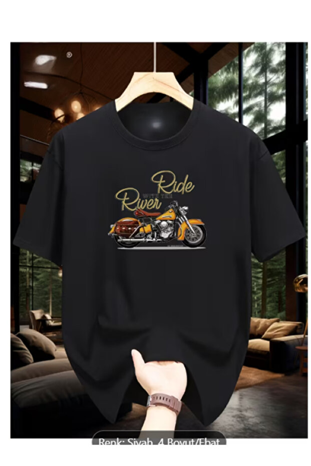 Unisex Black Ride River Printed Design Oversize Tshirt