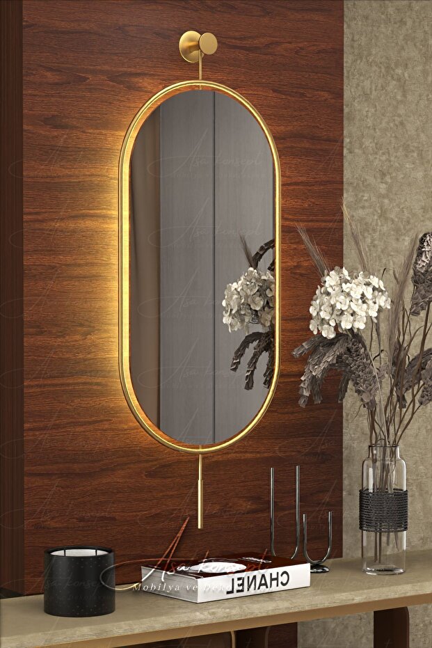 ASA KONSEPT Serenity Pilli Led'li Gold Küçük-Orta-Büyük Boy Dekoratif Antre Hol Koridor Duvar Salon Banyo Aynası
