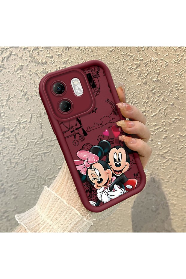 Infinix Smart 9 Compatible Impact Protection Lens Protection Claret Red Silicone Case Mickey Mouse Pattern