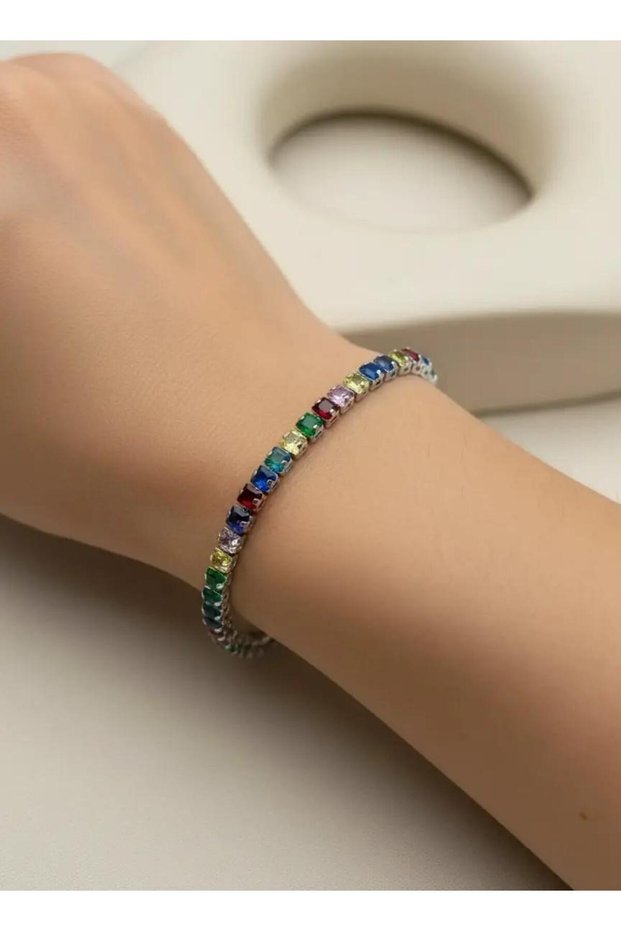 Steel Silver Colored Baguette Stone Waterway Bracelet - 26Slb10