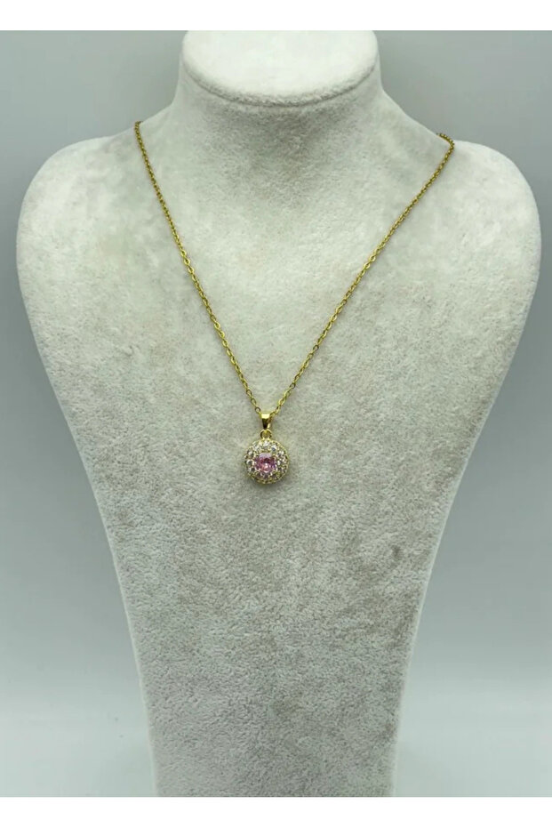 Steel Gold Single Stone Necklace - 25-Ctr225