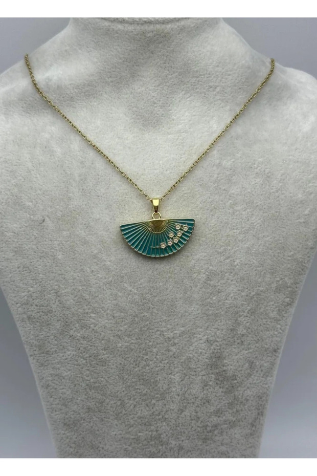 Steel Gold Green Fan Pendant - 25-Ctr304