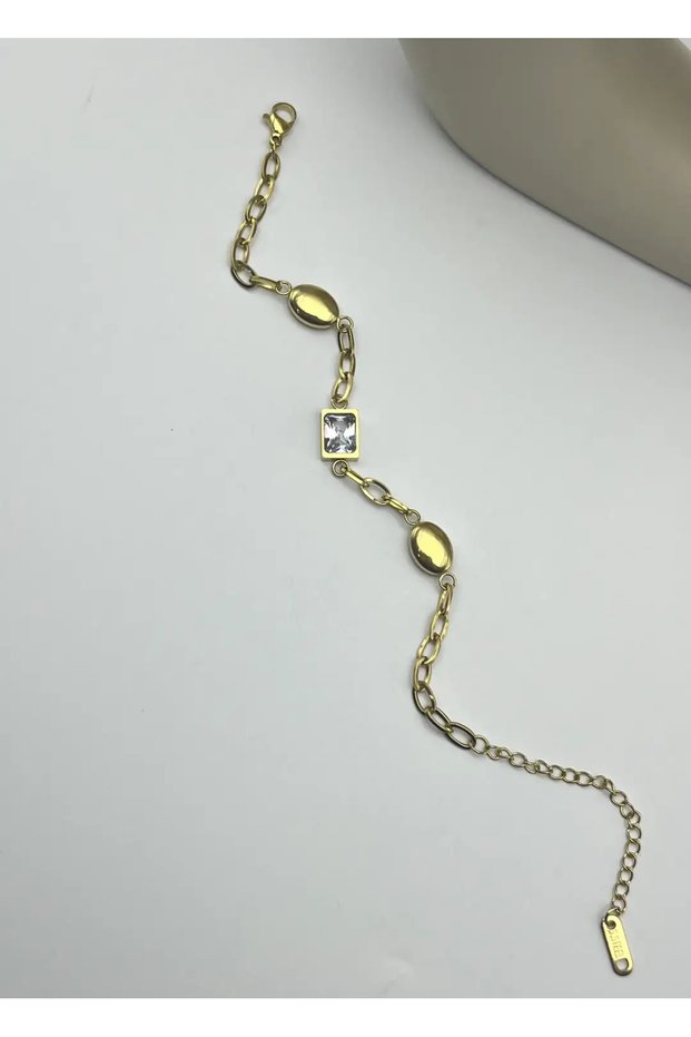 Steel Gold Baguette Stone Bracelet - 25-Blk144