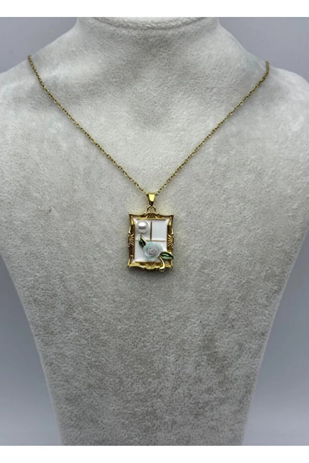 Steel gold frame necklace - 25-ctr287