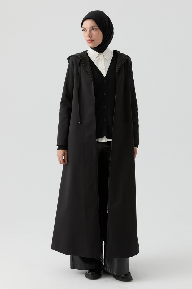 Fermuarlı Pardesü - Siyah - 2