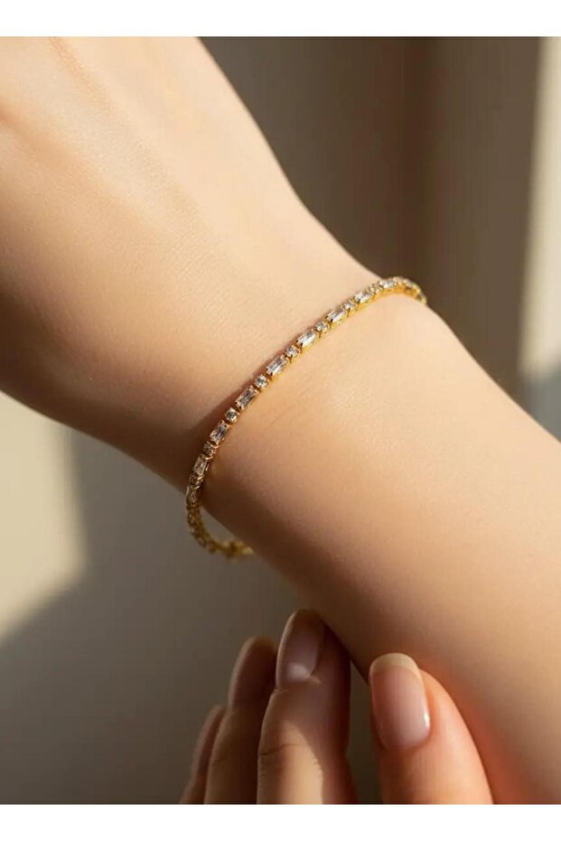 Steel Gold Baguette Stone Waterway Bracelet - 26Slb25