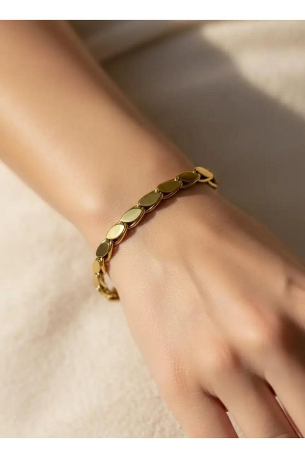 Steel Gold Sequined Barley Thick Bracelet - 26Blk01