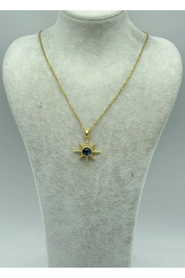 Steel gold single stone sun pendant - 25-ctr50