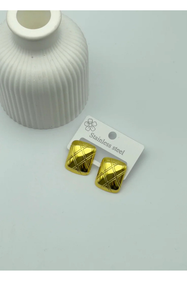 Steel Gold Square Earrings - 25-Clk45