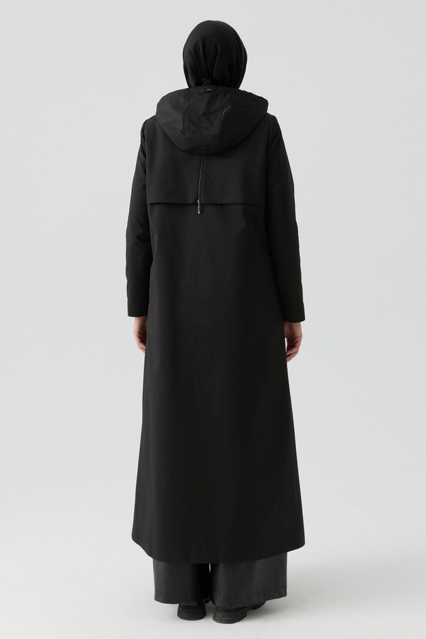 Fermuarlı Pardesü - Siyah - 6