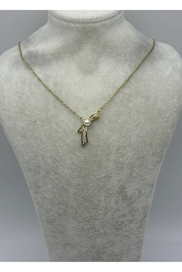 Steel gold plated bow necklace - 25-ctr386