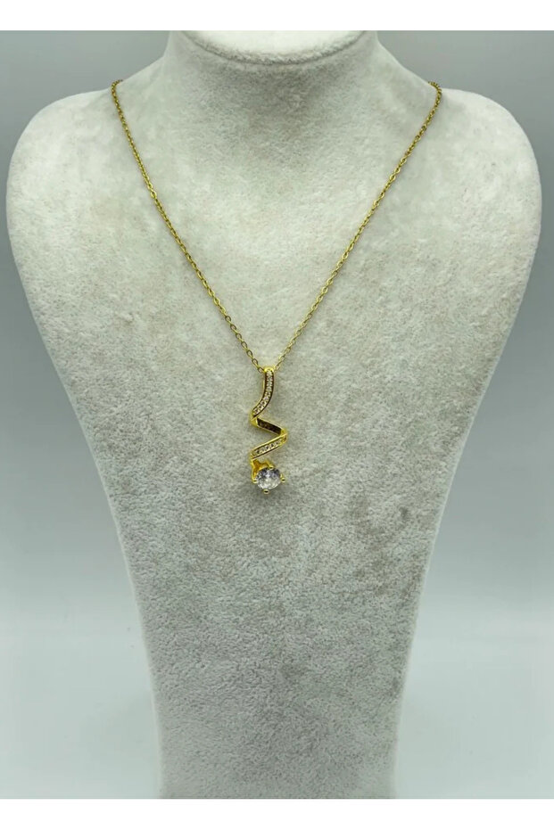 Steel Gold Single Stone Necklace - 25-Ctr194