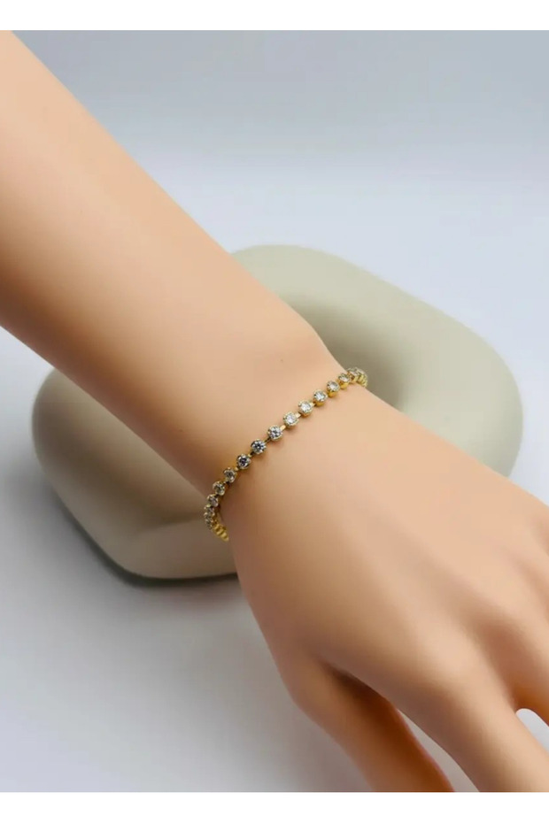 Steel Gold Mini Round Stone Waterway Bracelet - 26Slb44