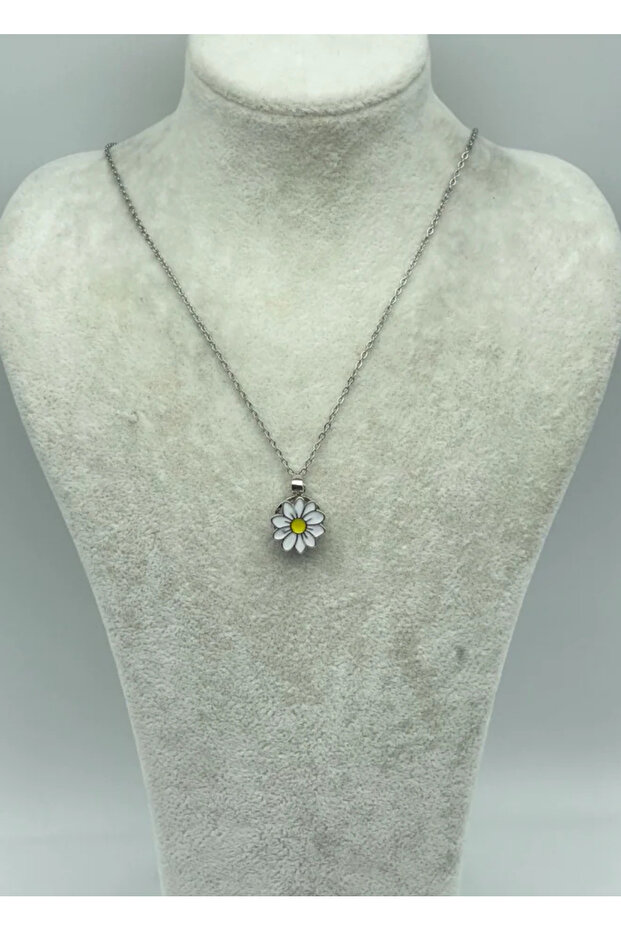 Steel Silver Daisy Rotating Necklace - 25-Ctr118