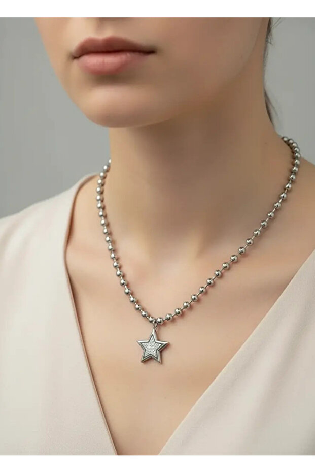 Steel Silver Star Necklace - 25-Clkk66