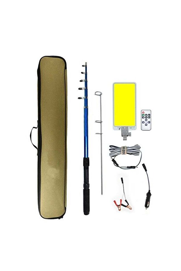 High Power Fishing Light Kit with Telescopic Rod, Ground Fixing Stake, Remote Control, Battery Clamp
