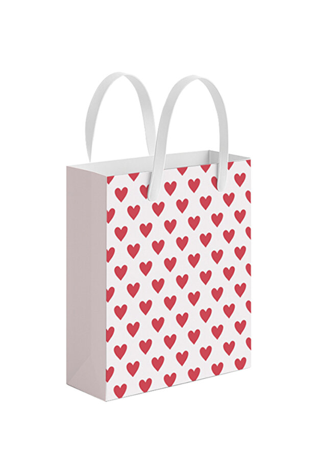 White & Red Heart Print Gift Bag, Large