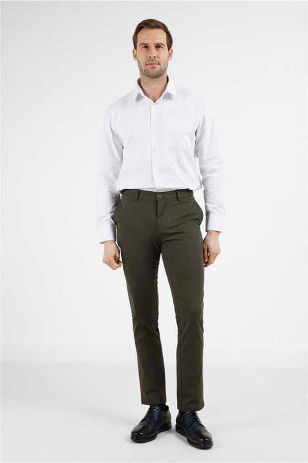 Khaki Side Pocket Straight Leg Cotton Slim Fit Chino Casual Trousers 1003255165