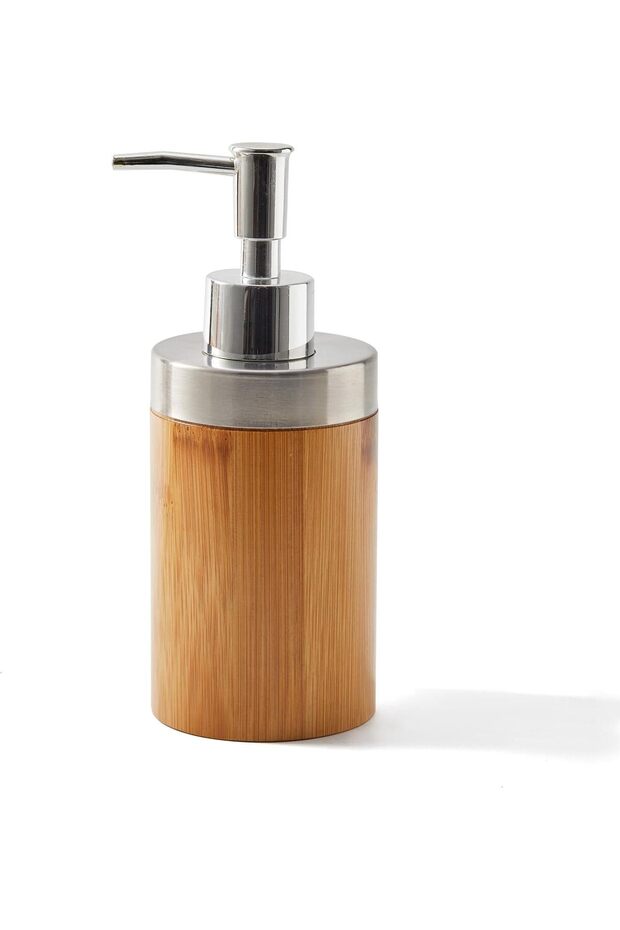 Bamboo Soap Dispenser with Electroplated Pump,200ml Refillable Wood Bottle for Bathroom and Kitchen