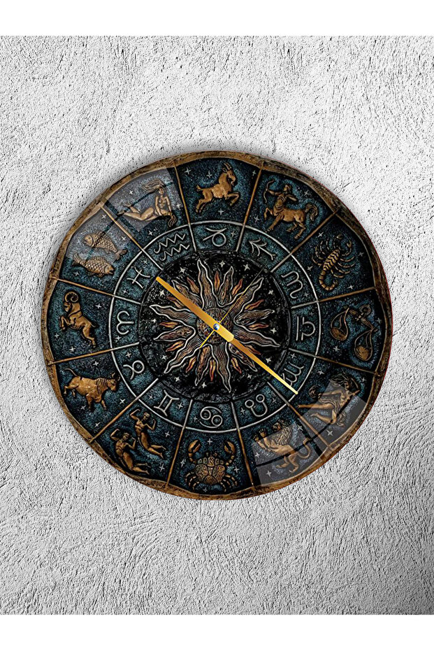 Unbreakable Glass Wall Clock, Both Table and Wall Clock, Zodiac Signs and Sun Symbol Design, Home Office Gift