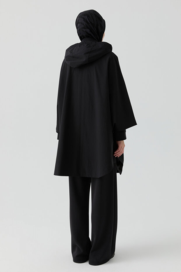 Kapüşonlu Panço - Siyah - 6
