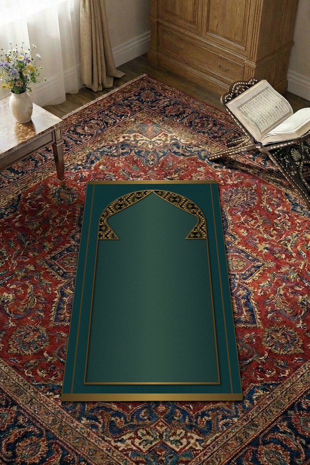 Non-Slip Sole Faux Fur Soft Prayer Rug 75x120 cm Stain Resistant Cushioned Prayer Mat