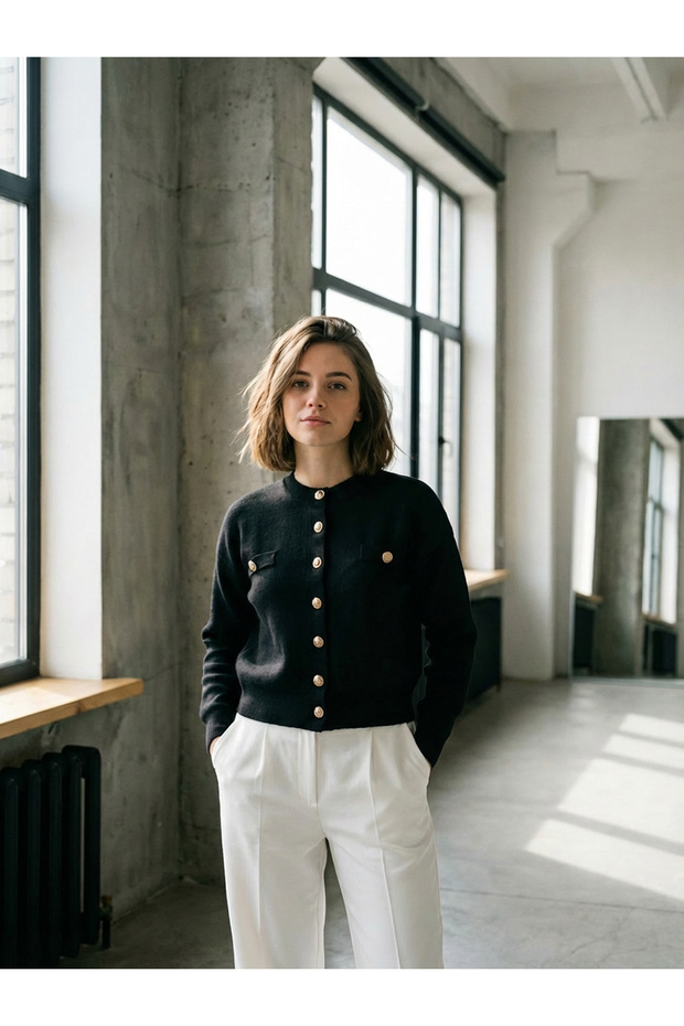 gold düğmeli basic hırka/ceket - 1