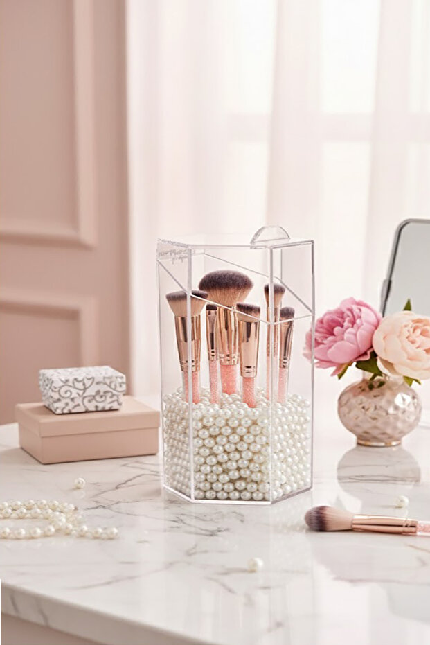 Transparent Makeup Brush Organizer with Lid – Cosmetic Organizer Storage Box