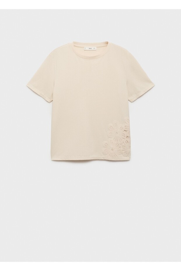 Çiçek işlemeli pamuklu tişört - 3