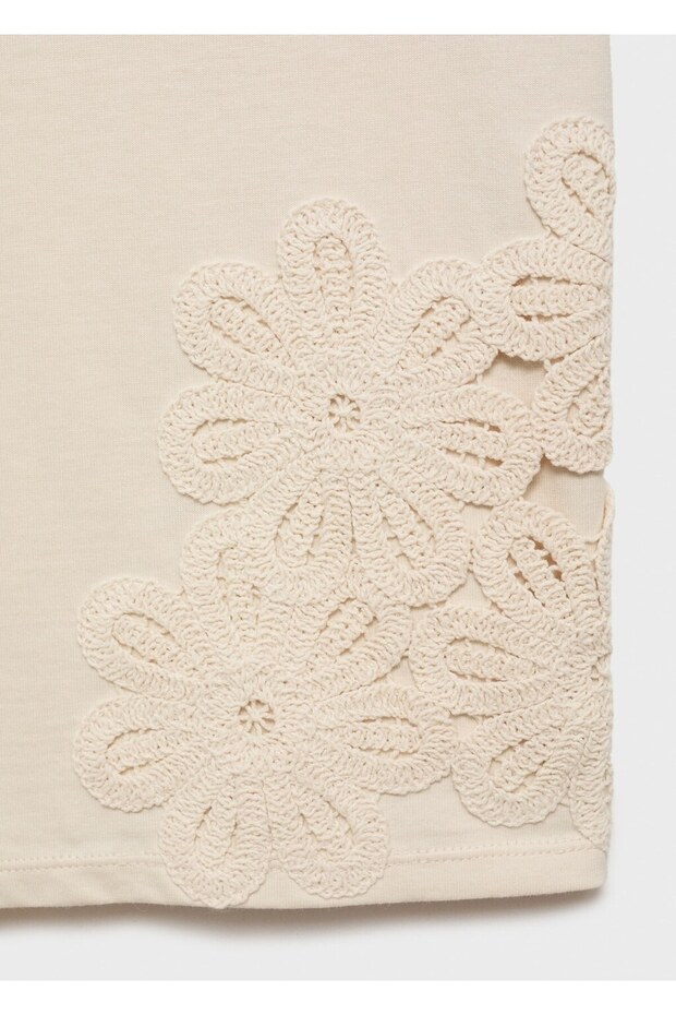 Çiçek işlemeli pamuklu tişört - 5