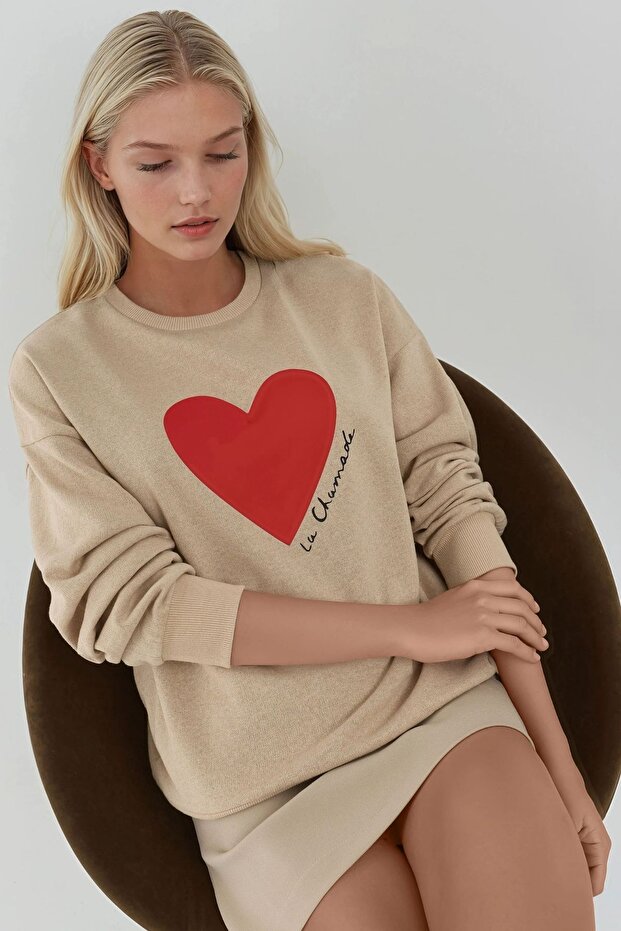 Baskılı Yuvarlak Yaka Sweatshirt - 1