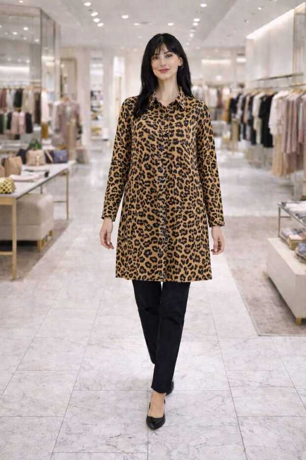 Viscose Tunic,Leopard Patterned Viscose Tunic,Leopard Tunic - 1