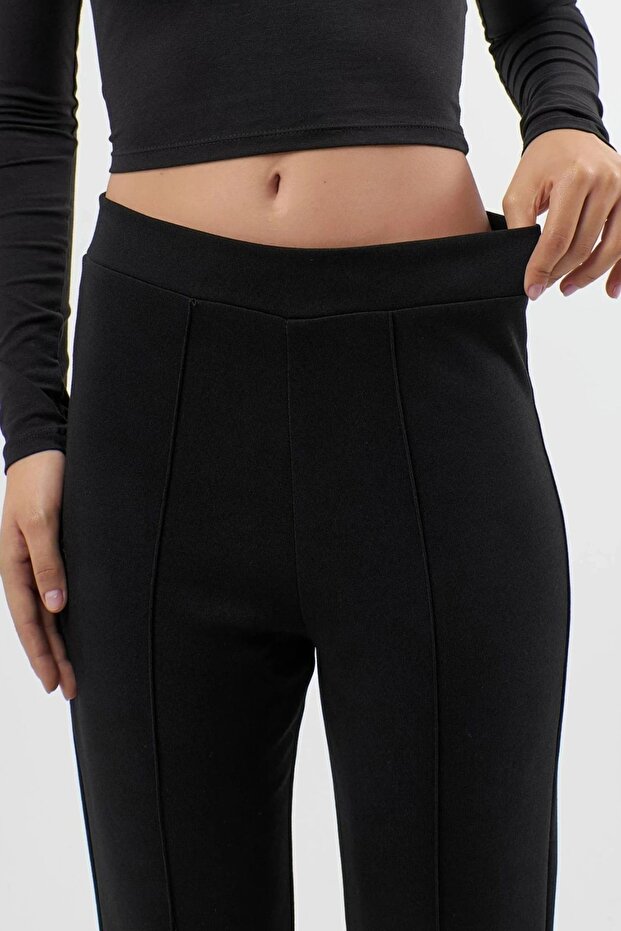 Modal Dokulu İspanyol Paça Pantolon - 6