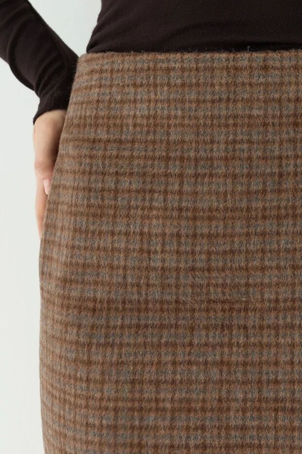 Ekose Desenli Dar Mini Etek - 7