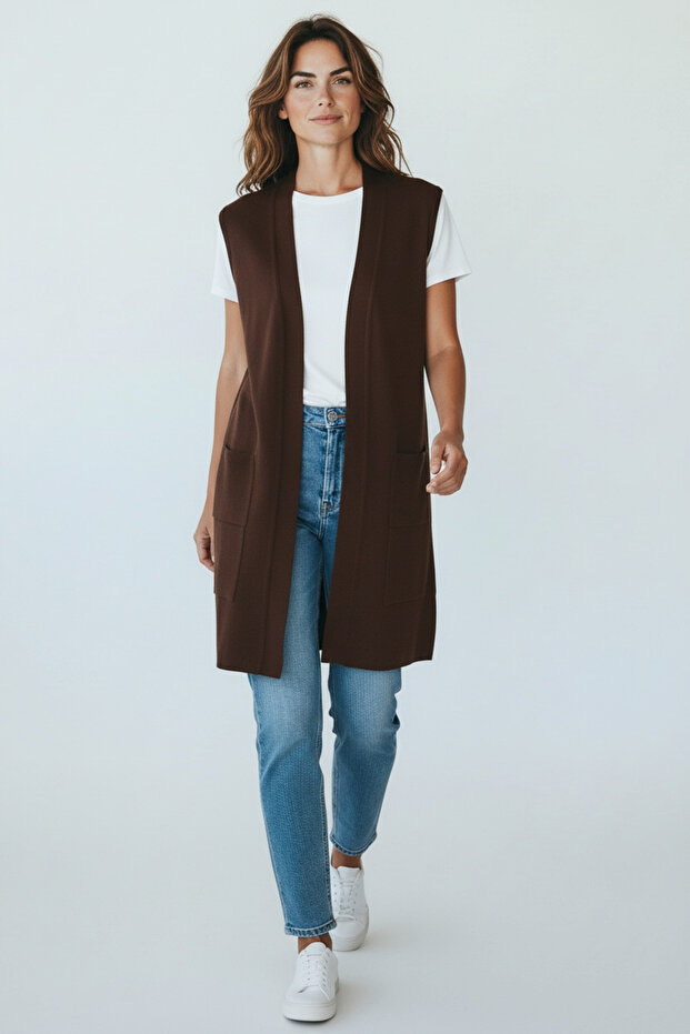 Women's Vest Without Front Buttons with Pockets and Side Slits