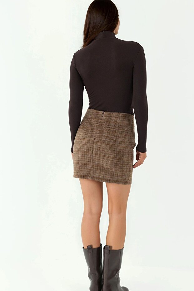 Ekose Desenli Dar Mini Etek - 3