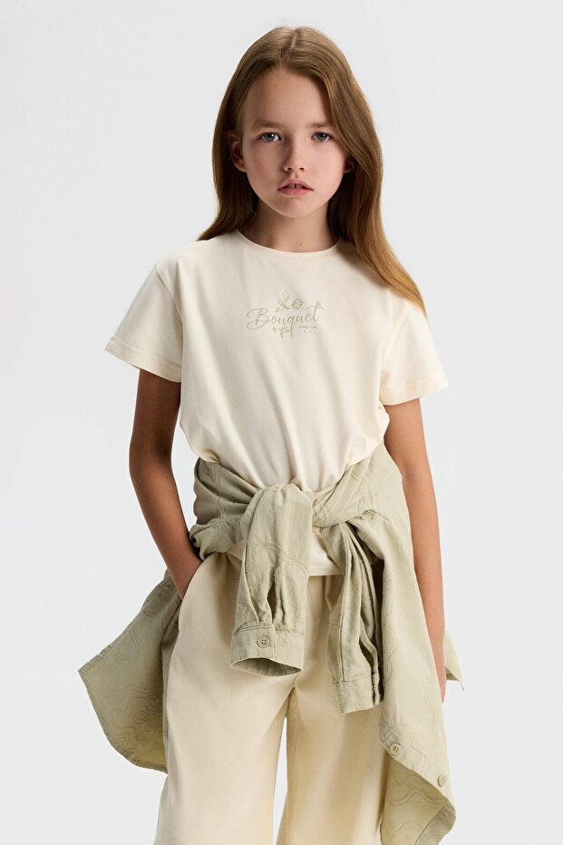 Girl's Bouguet Tshirt 8-14 Years Cream-Green