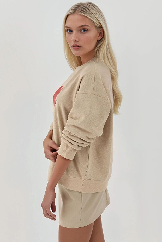 Baskılı Yuvarlak Yaka Sweatshirt - 4