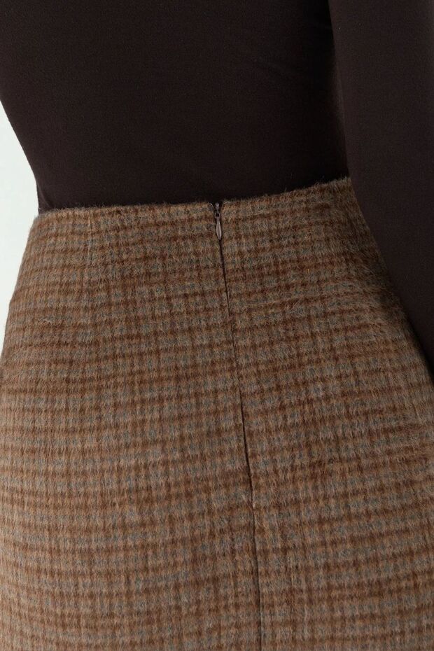 Ekose Desenli Dar Mini Etek - 4