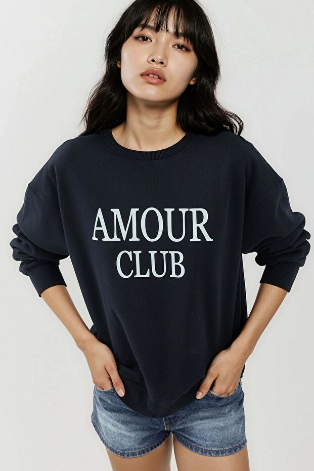 Baskılı Rahat Kesim Şardonlu Sweatshirt - 1