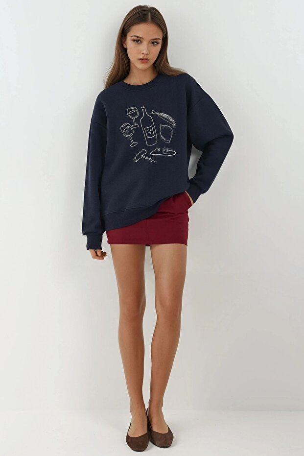 Baskılı Yuvarlak Yaka Sweatshirt - 6