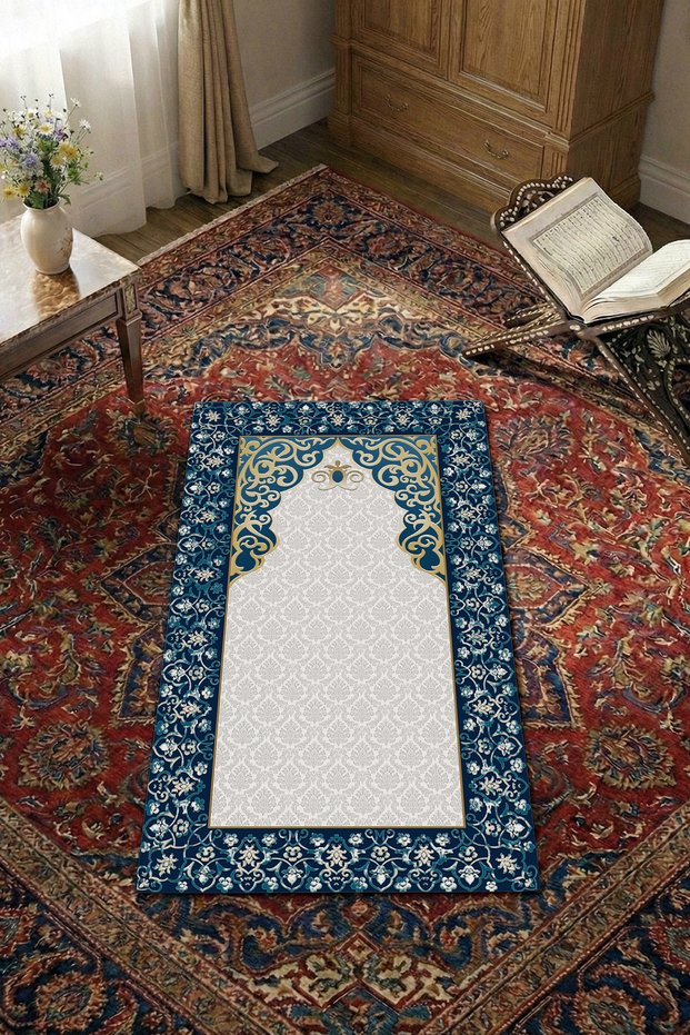 Non-Slip Sole Faux Fur Soft Prayer Rug 75x120 cm Stain Resistant Cushioned Prayer Mat