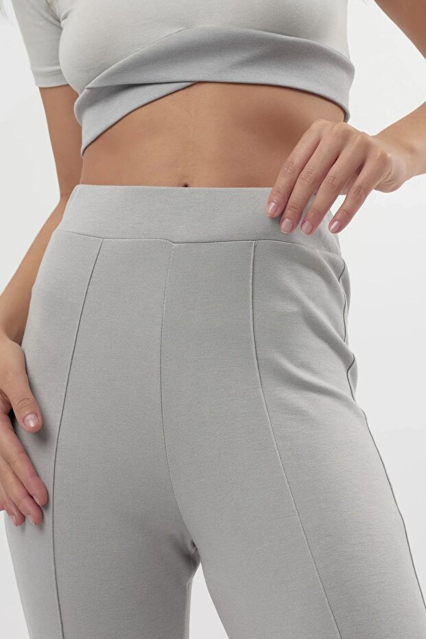 Modal Dokulu İspanyol Paça Pantolon - 5