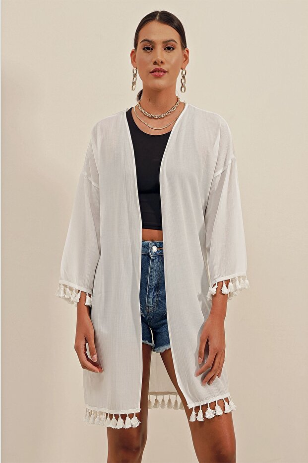 Bdart Pompom Detailed Midi Beach Kimono