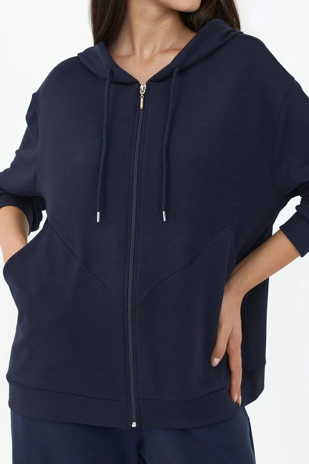 Modal Touch Fermuarlı Kapşonlu Sweatshirt - 5