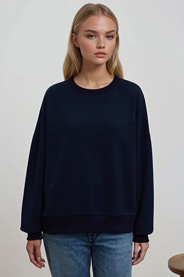 Oversize Bisiklet Yaka Basic Sweatshirt - 2