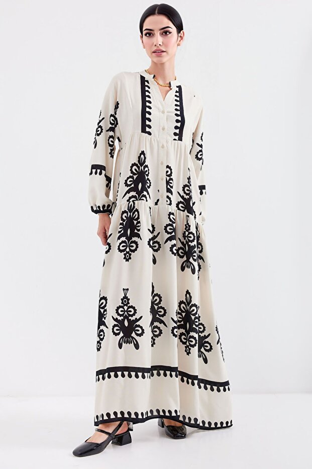 BDART Astarlı V Yaka Maxi Elbise - 4