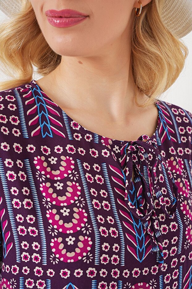 Bdart Printed Round Neck Elasticated Blouse - 5