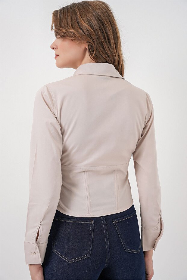 BDART Fitted Poplin Düğmeli Kısa Gömlek - 6